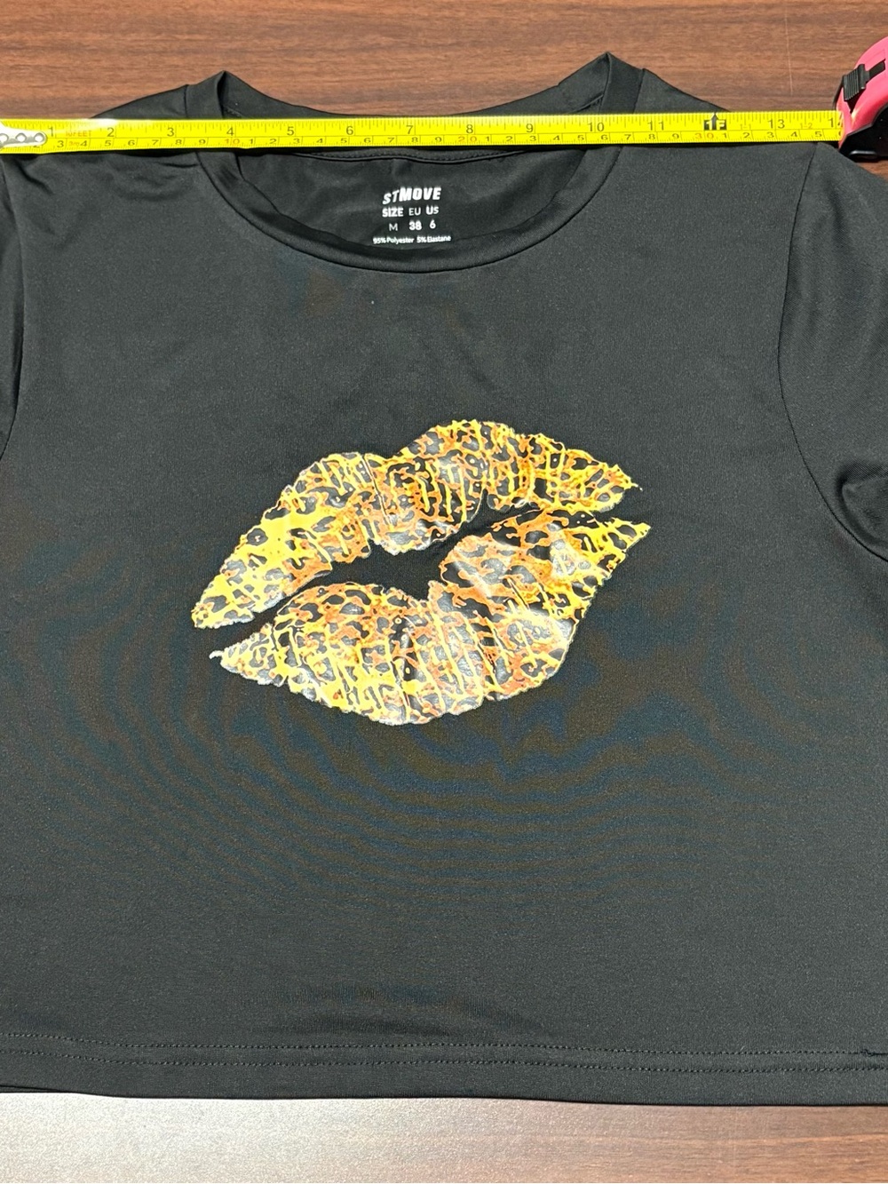 Kids Black Crop Tee with Gold Leopard Kiss Graphic - Picture 2 of 6